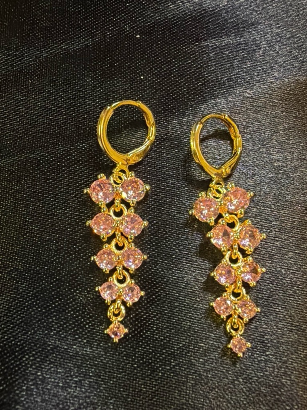 Gold-Plated Pink Crystal Cascade Drop Earrings